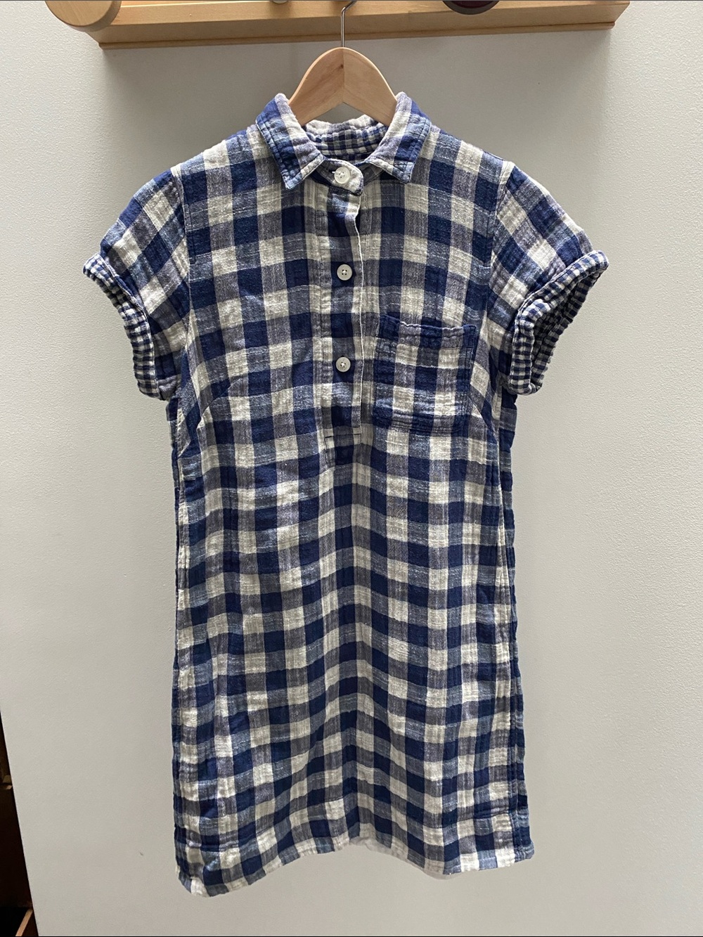 J. Crew Blue and White Checkered Short-Sleeve Shirtdress